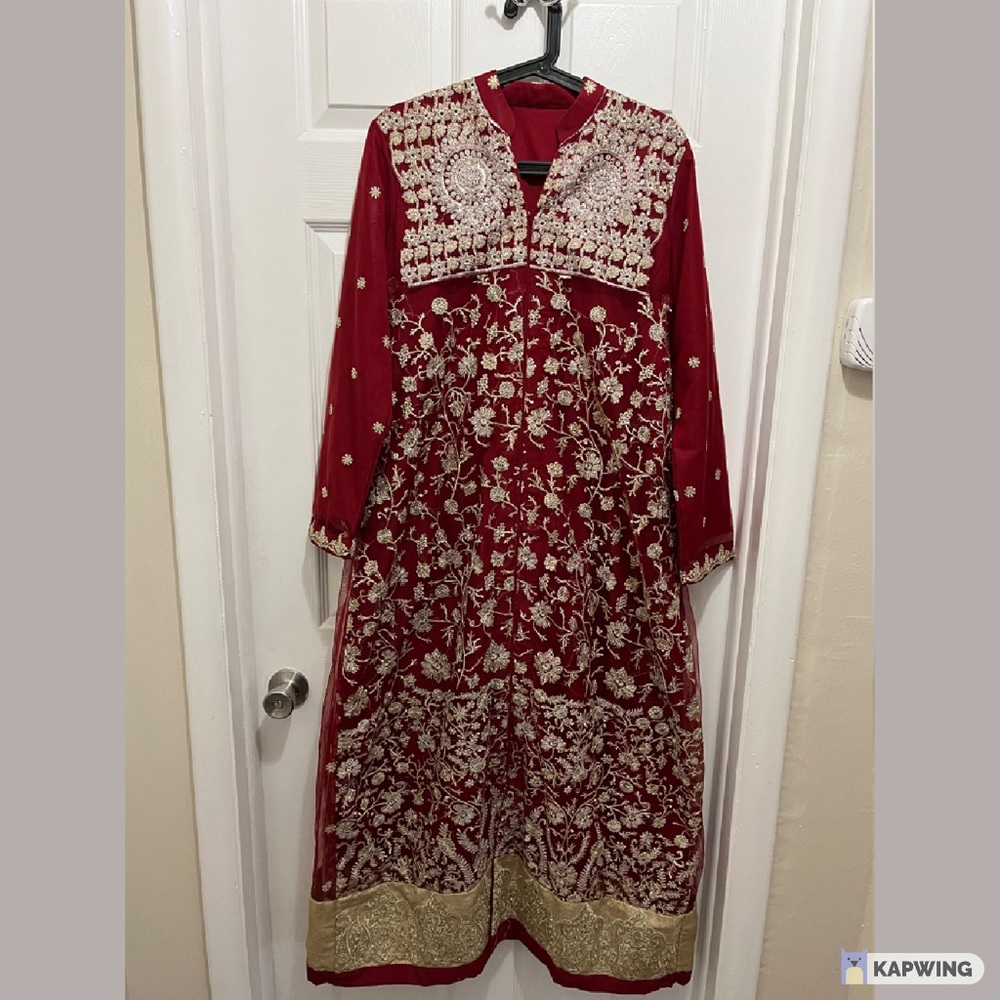 Red & Gold Pakistani Maxi Shalwar Kameez